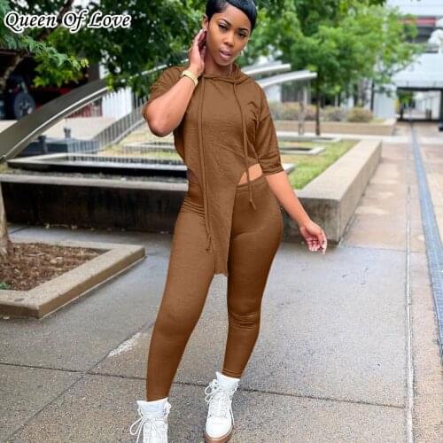 2 Piece Women Hooded T-shirt And Legging Matching Set 2021 Summer Fashion Streetwear Irregular Crop Top Pant Outfits