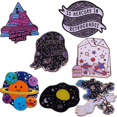 Space Planet Badge Galaxy Moon stars Enamel Pin Science Cosmos Badge Accessory