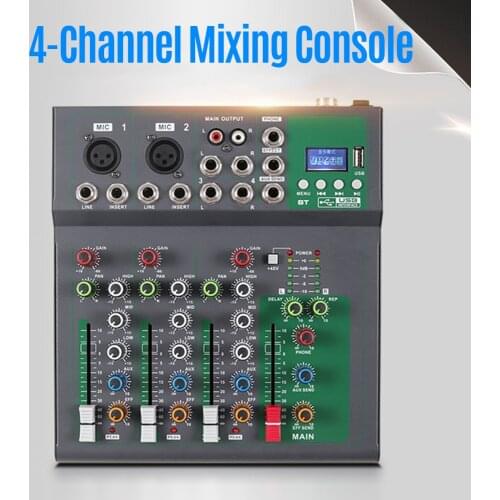 4-Channel Portable Mixing Console Digital Audio Mixer Supports BT Connection Reverb with USB Audio Interface Studio Recording