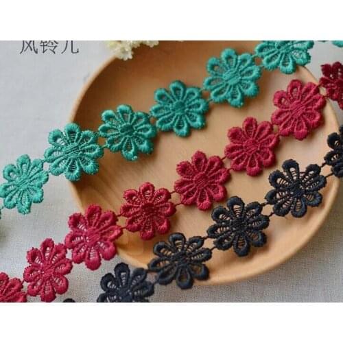 5 Meters/lot 2.5CM Width Fashion Green Red Black Flower Floral Good Price Lace Trim Craft