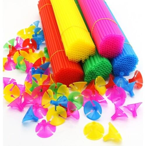 50pcs 30cm Plastic Balloon Sticks colorful Balloons Holder Stick with Cup Wedding Birthday Party Inflatable Balls Decoration