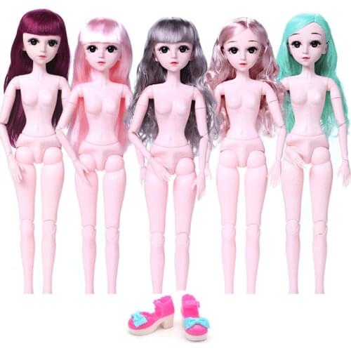 60cm Doll Female Figure Body Naked Body Pink Green Hair 18 Moveable Joints White Skin Princess Doll DIY Gifts For Girls