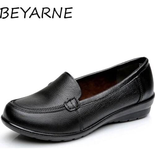 BEYARNE New Spring Casual Shoes Non-slip Soft Sole Women Shoes Genuine Leather Mother Shoes Woman Toe Suede Flat Shoes Plus Size