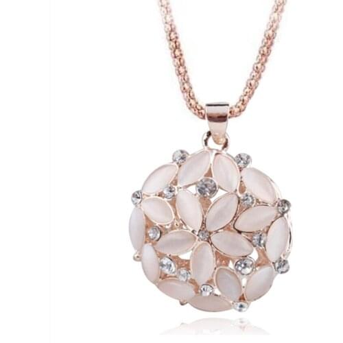 FYJS Unique Light Yellow Gold Color Flower of Life Cat Eye Stone Pendant Link Chain Necklace with Rhinestone Jewelry