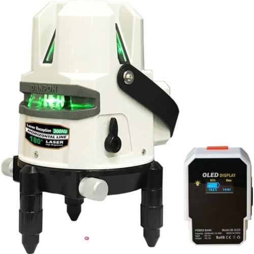DANPON Self-Leveling Laser Level,Green Laser 5 Lines - Vertical 4,Horizontal 1(180°),Down Plumb Dot,Power Bank Included,VH-525