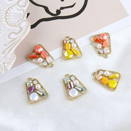 DIY Jewelry Accessories Material Colorful Crystal Rhinestone Pearl Paved Geometry Charms Earring Necklace Pendant Ornament 10pcs