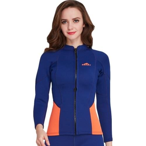 SBART 2MM Thermal Neoprene Diving Suit Jacket Female Long Sleeve Smooth Skin Open Cell Wetsuit Tops Snorkel Swimming Suit