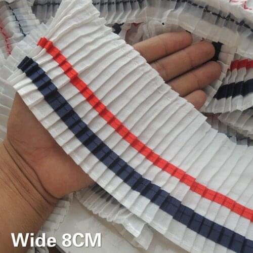 8CM Wide College Style White 3D Pleated Cotton Fabric Stretch Lace Stripe Ribbon Garment Collar Cuffs Trim Decor Sewing Guipure