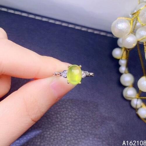 Fine Jewelry 925 Sterling Silver Inset With Natural Gems Womens Luxury Popular Oval Simple Prehnite Adjustable Ring Support Det