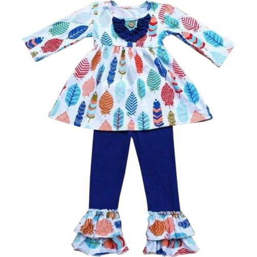 Kaiya Angel Girls Boutique Outfits Children Sets Colorful Feather Kids Clothes Fall Winter Toddler Girl Clothing Outfits
