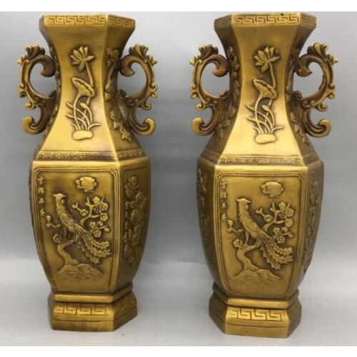 China brass six Angle vase crafts statue A pair