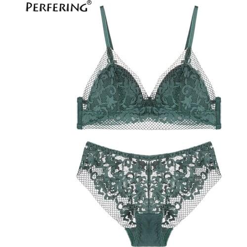 Perfering Fashion Sexy Bra Set Lace Bralette Ultra thin Female Itimates Women Push Up Bras and Panty Girl Underwear White Green