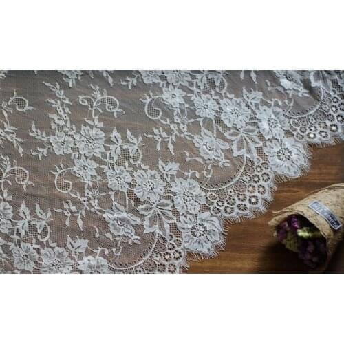 High quality Diy embroidery Eyelash Lace Trim chantilly lace fabric bridal wedding dress lace trim 150cm Wide 3meter/lot