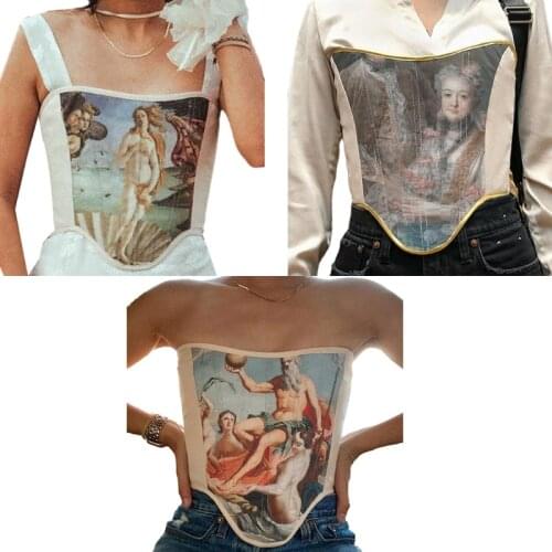 Summer Sexy Fishbone Lace Up Corset Top Vintage Print Curver Shaper Bustiers Clothing Accessories Streetwears