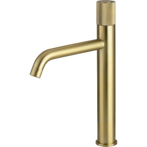 Brushed Gold/Matt Black/Rose Gold Bathroom Basin Faucet Press Button Handle Single Hole Deck Mounted Cold & Hot Water Mixer Tap