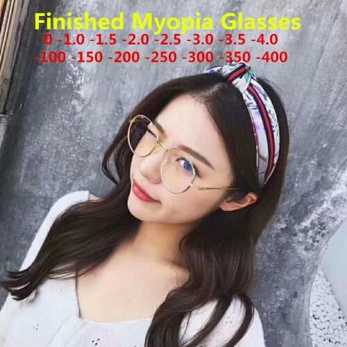 Metal Round Vintage Finished Myopia Glasses Men Short-sight Eyewear Women Men -100 -150 -200 -250 -300 -350 -400