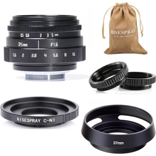 Mini 35mm f/1.6 APS-C CCTV Lens+adapter ring+ Macro Ring+lens hood for NIKON1 Canon EF-M EOSM Fujifilm X Mount Mirroless Camera