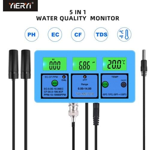 Multi-parameter PH / EC / CF / TDS/ Temp 5 in 1 Tester PH Meter Water Quality Monitor EC Analysis Tool for Aquarium