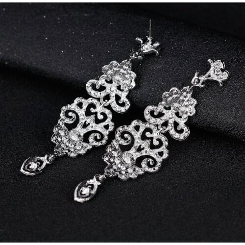 Fashion Hollow Statement Earrings Rhinestone Pendant Dangle Earrings Sliver Bride Wedding Party Jewelry Gift accesorios mujer