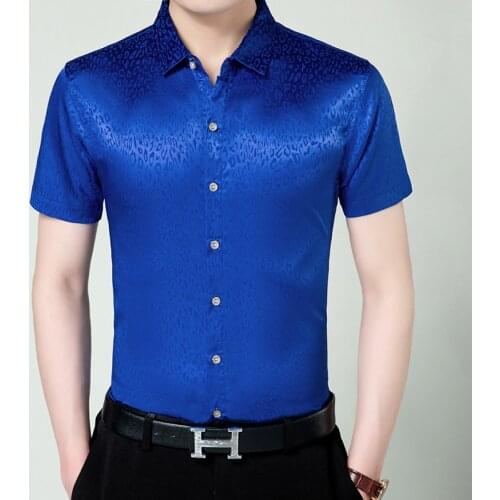 Mens Summer Silk Clothes Male Fashion Striped Silk Shirt Casual Business Man Soft Silk Dress Short Sleeve