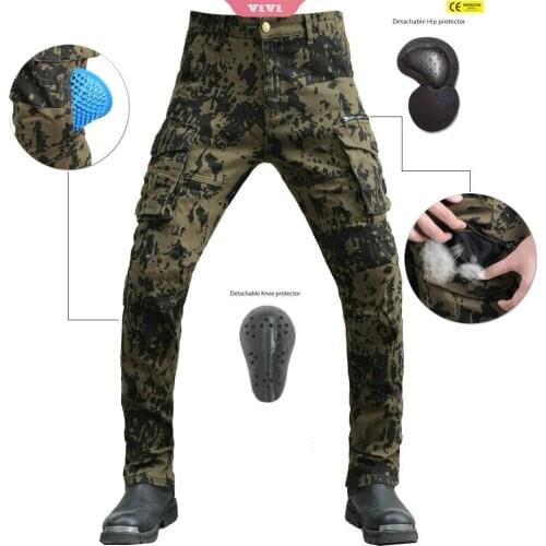 Mens Motorbike Motorcycle Pants Padded Armour Camo Cargo Protective Lining Pocket Trouser