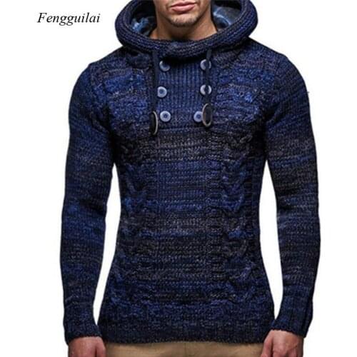 2021 Winter Mens New Hoodie Solid Color Stand-Up Collar Warm Hooded Knitted Fashion Pullover Sweater Mens Casual