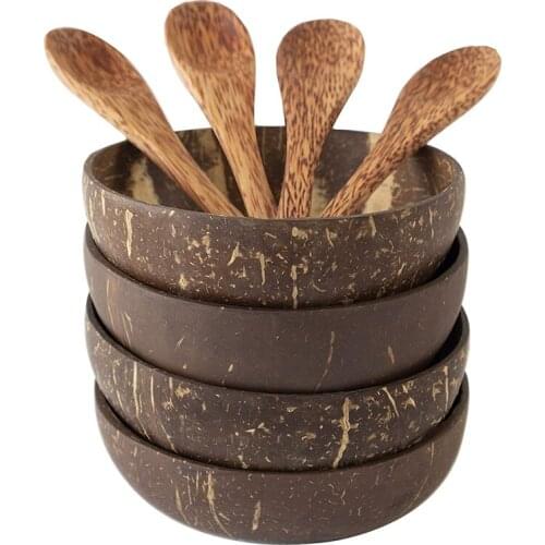 Coconut Bowls and Spoon Set,Salad Smoothie Mixing Dessert Fruit Ice Cream Snack Bowl for Kitchen,Dining 4 Set