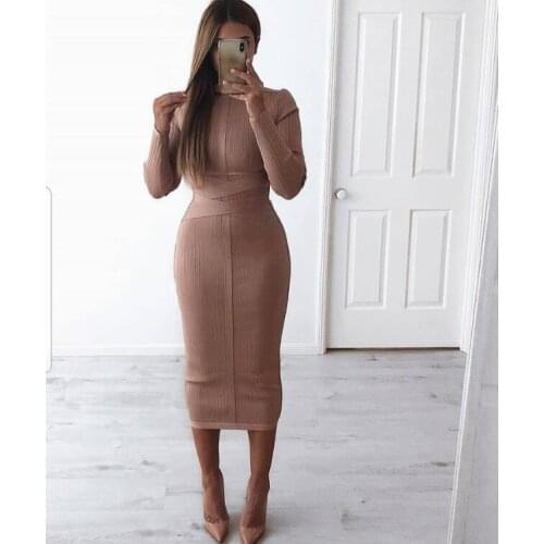 New Winter Sexy Turtleneck Long Sleeve Beige Women Bandage Dress 2021 Celebrity Designer Fashion Evening Party Dress Vestido