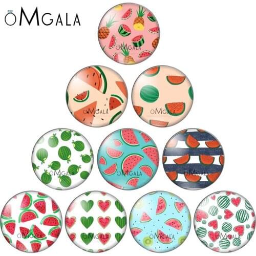 New Cute Watermelon Pattern Background 10pcs mixed 12mm/18mm/20mm/25mm Round photo demo glass cabochon flat back Making findings