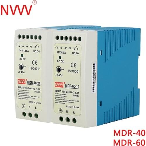 NVVV AC/DC Industrial Din rail power supply switch 40W 60W output 12V 24V Switching Source MDR-60 MDR-40