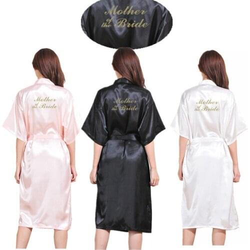 Wholesale Mother of the Bride Letter Gold Glitter Women Pure Color Long Satin Silk Robes Kimono Nightgown Spa Party Bathrobe T33