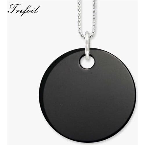 Link Chain Necklace Onyx Pendant, Fashion 925 Sterling Silver Jewelry Trendy Gift For Men Women Girls 2018 New Naszyjnik