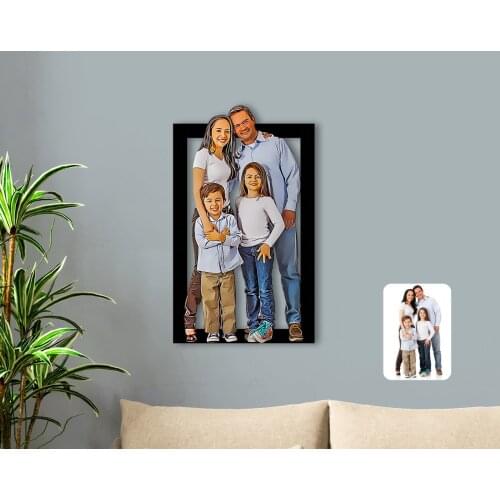 Personalized Full Size Family Caricature OF 3D Wood Tablo-1
