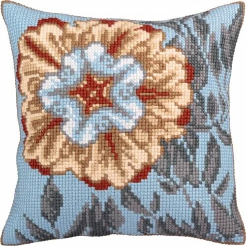 DIY Cross Stitch Cushion Front Retro Flowers Needlepoint Kits Printed Canvas Chunky Yarn Cross-stitch Pillow Case Art and Crafts