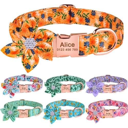 Adjustable Flower Nylon Personalized Cat Collar Dog Supplies Custom Collar Tag Puppy Small Large Unisex Dog Collar Pet Products