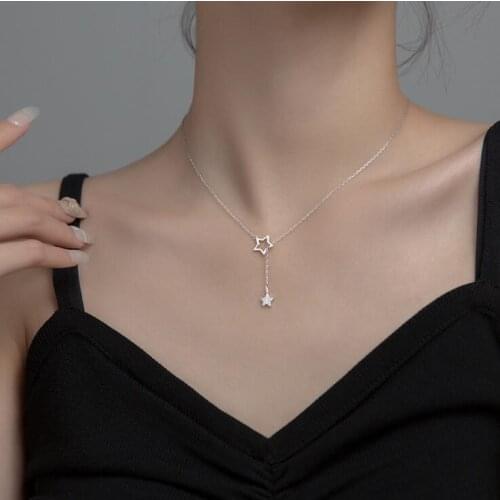 Silver Y-Necklaces 925 Sterling Silver Pendants Necklaces with Star Pendant