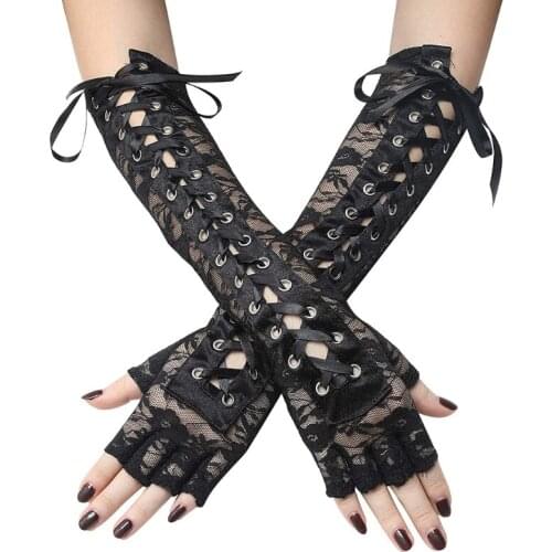 Mesh Lace Half Finger Gloves Sexy Elbow Length Gloves Breathable Long Gloves