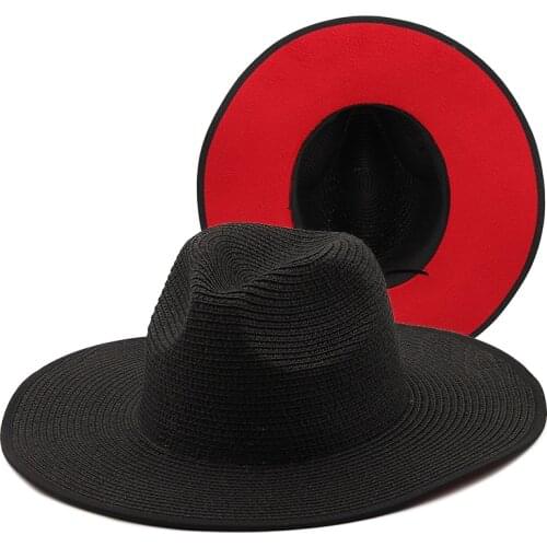 Classics Black And Red Wide Brim Two Tone Straw Hat For Women Outdoor Beach Casual Fashion Model Magazine Cover Straw Caps