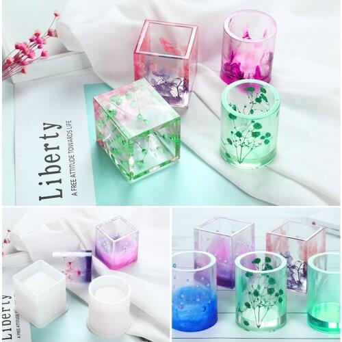 Silicone Mold Square Round Pen Holder Mould Epoxy Dry Flower Resin Concrete Candle Pot Mold Diy Storage Pen Holder Mould