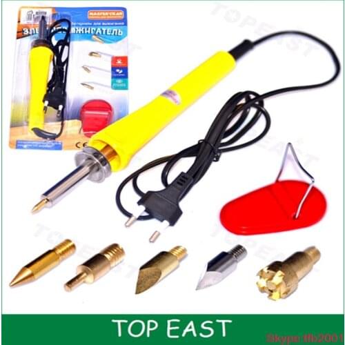 TOPEAST DIY 220V/240V 30W Wood Burning Pen Soldering Iron Pen Tool Set with 5 Tips Pyrography Tool Woodburning Soldering Pen