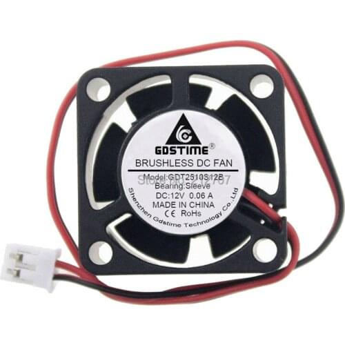 5Pcs Gdstime Brushless DC Cooling Fan 12V 25mm 2510 25x25x10mm 2Pin 5 Blade