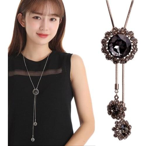Vintage Snowflake Long Necklace For Women Color Crystal Sweater Accessory Christmas Gifts