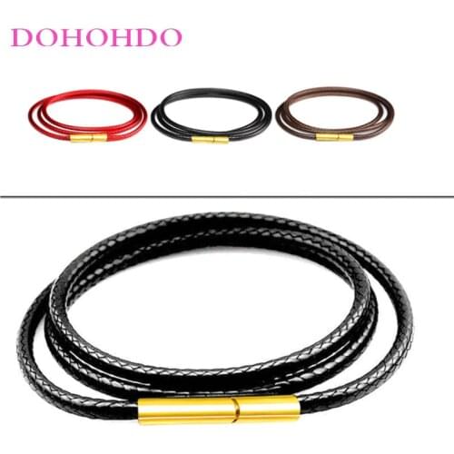 3pcs/lots Leather Cord Necklace Cord Wax Rope Chain With Gold Color Stainless Steel Clasp For Men Women Diy Necklace Jewelry