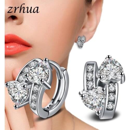 ZRHUA Top Sale 925 Sterling Silver Romantic Women Heart Earrings Cubic Zirconia Hoop Brinocs For Women Party Jewelry Brincos