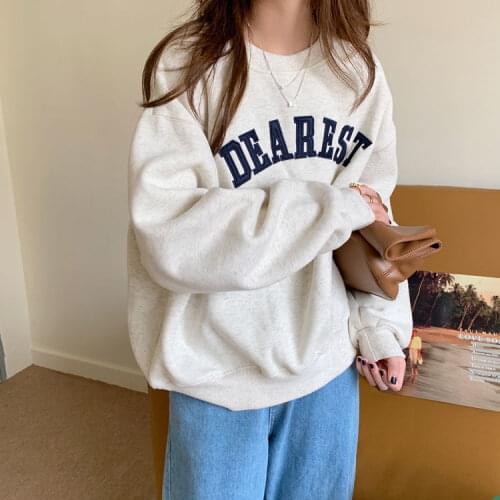 Spring and summer sweater women loose wild embroidery sweatshirt 2021 new students plus velvet thick long-sleeved sweater women