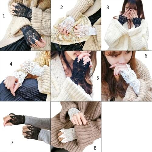 Women Sweet Hollow Out Crochet Lace Wrist Cuffs Stretch False Fake Sleeves Solid Color Vintage Decorative Bracelet