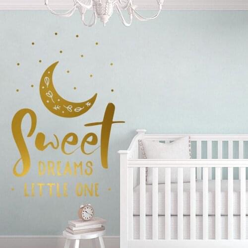 Gold Moon Decals Words "Sweet Dreams Little One "Art Baby Nursery Wall Decor Sweet Dreams Sign Wall Stickers LC1641