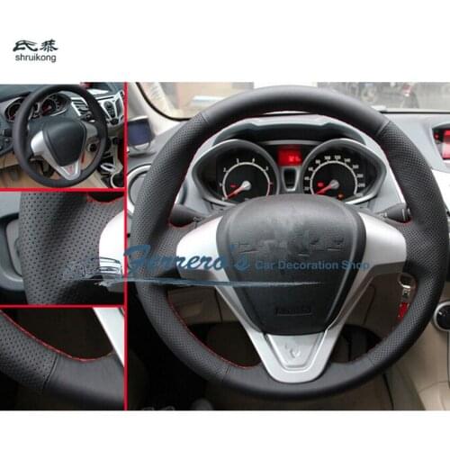Free shipping Sew-on Microfiber leather car steering wheel cover Car accessories For Ford FOCUS Ford Ecosport 2010-2015 Fiesta
