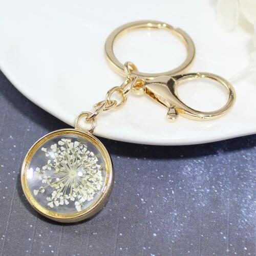1PC 25MM Real Dandelion Seed in solid Round keyring Wish Keychain Handmade Vintage Keychain Friend Gift For Her