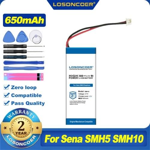 100% Original LOSONCOER 650mAh Battery For Sena SMH5 SMH10 Headset Earphone